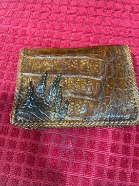 Vintage Brown Crocodile Leather Clutch with Claw Detail Authentic